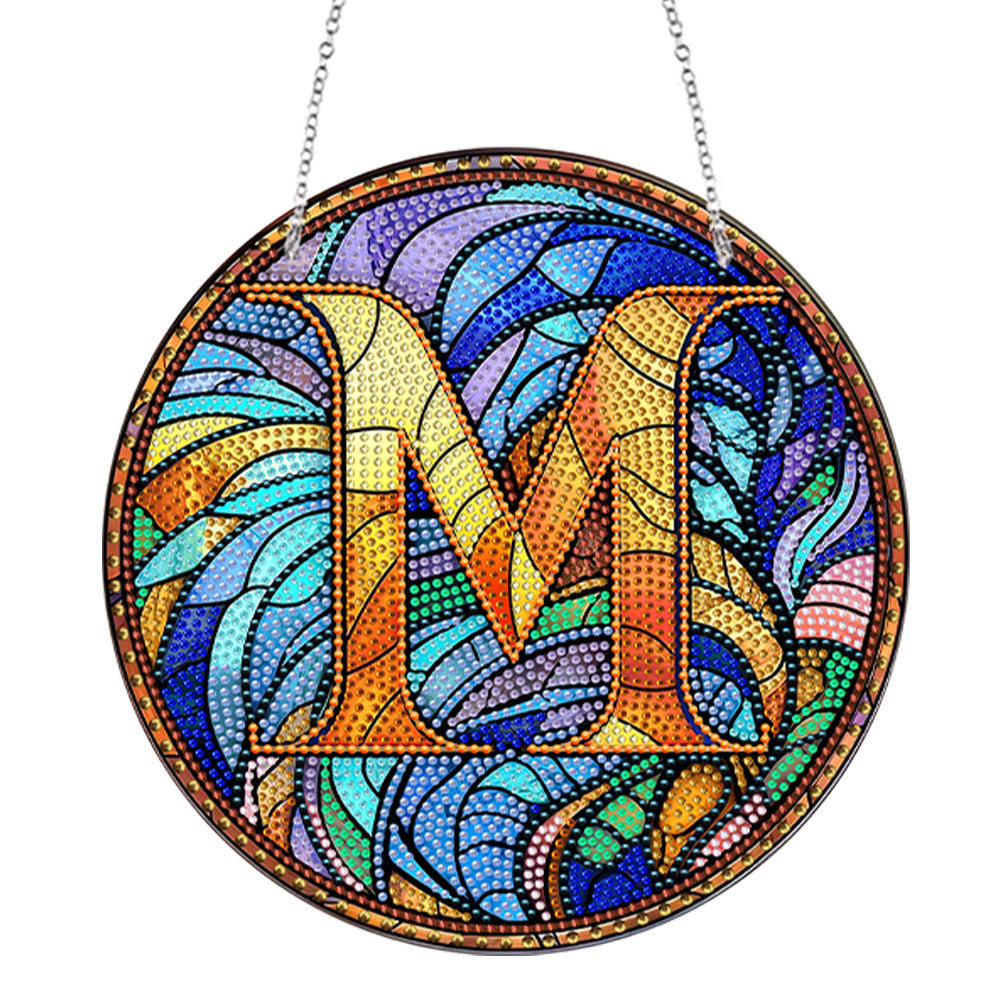 Double Sided Letter M Suncatcher Diamond Drawing Hanging Ornament for Home Decor