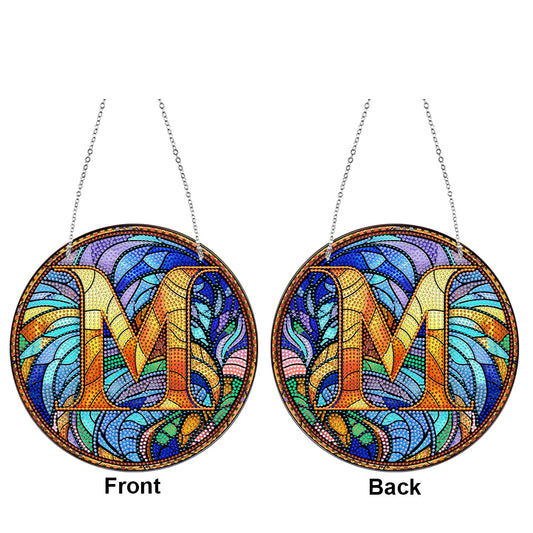 Double Sided Letter M Suncatcher Diamond Drawing Hanging Ornament for Home Decor
