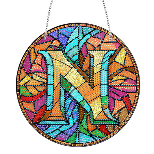 Double Sided Letter N Suncatcher Diamond Drawing Hanging Ornament for Home Decor