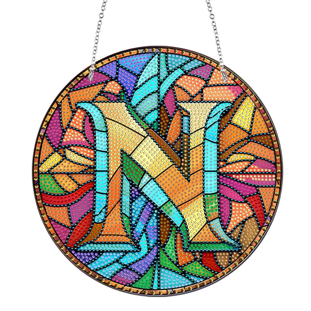 Double Sided Letter N Suncatcher Diamond Drawing Hanging Ornament for Home Decor