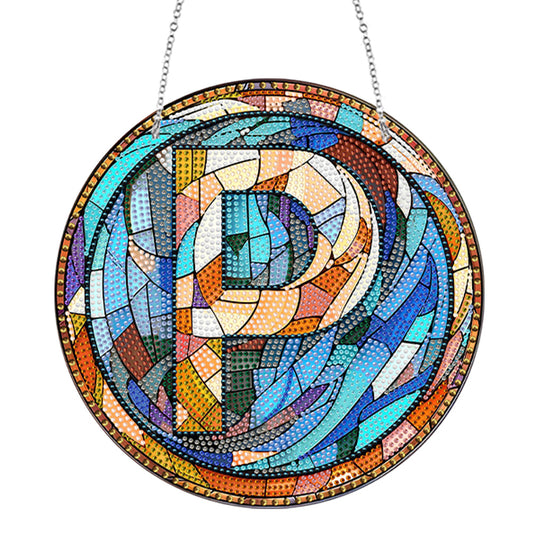 Double Sided Letter P Suncatcher Diamond Drawing Hanging Ornament for Home Decor