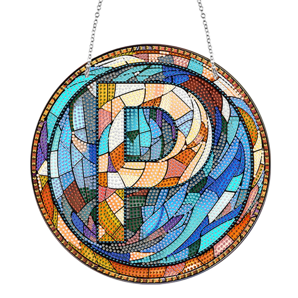 Double Sided Letter P Suncatcher Diamond Drawing Hanging Ornament for Home Decor