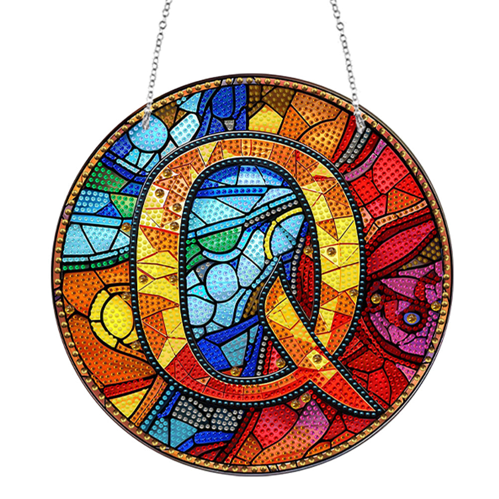 Double Sided Letter Q Suncatcher Diamond Drawing Hanging Ornament for Home Decor