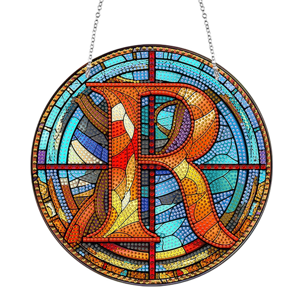 Double Sided Letter R Suncatcher Diamond Drawing Hanging Ornament for Home Decor
