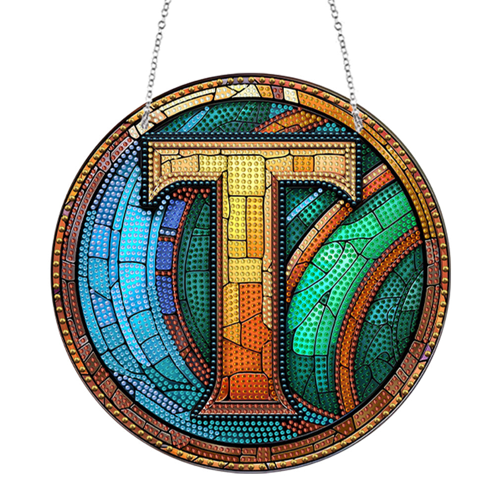Double Sided Letter T Suncatcher Diamond Drawing Hanging Ornament for Home Decor