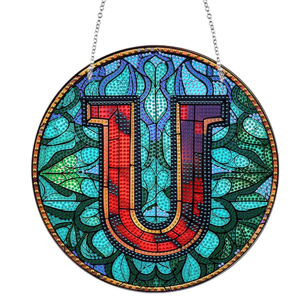 Double Sided Letter U Suncatcher Diamond Drawing Hanging Ornament for Home Decor
