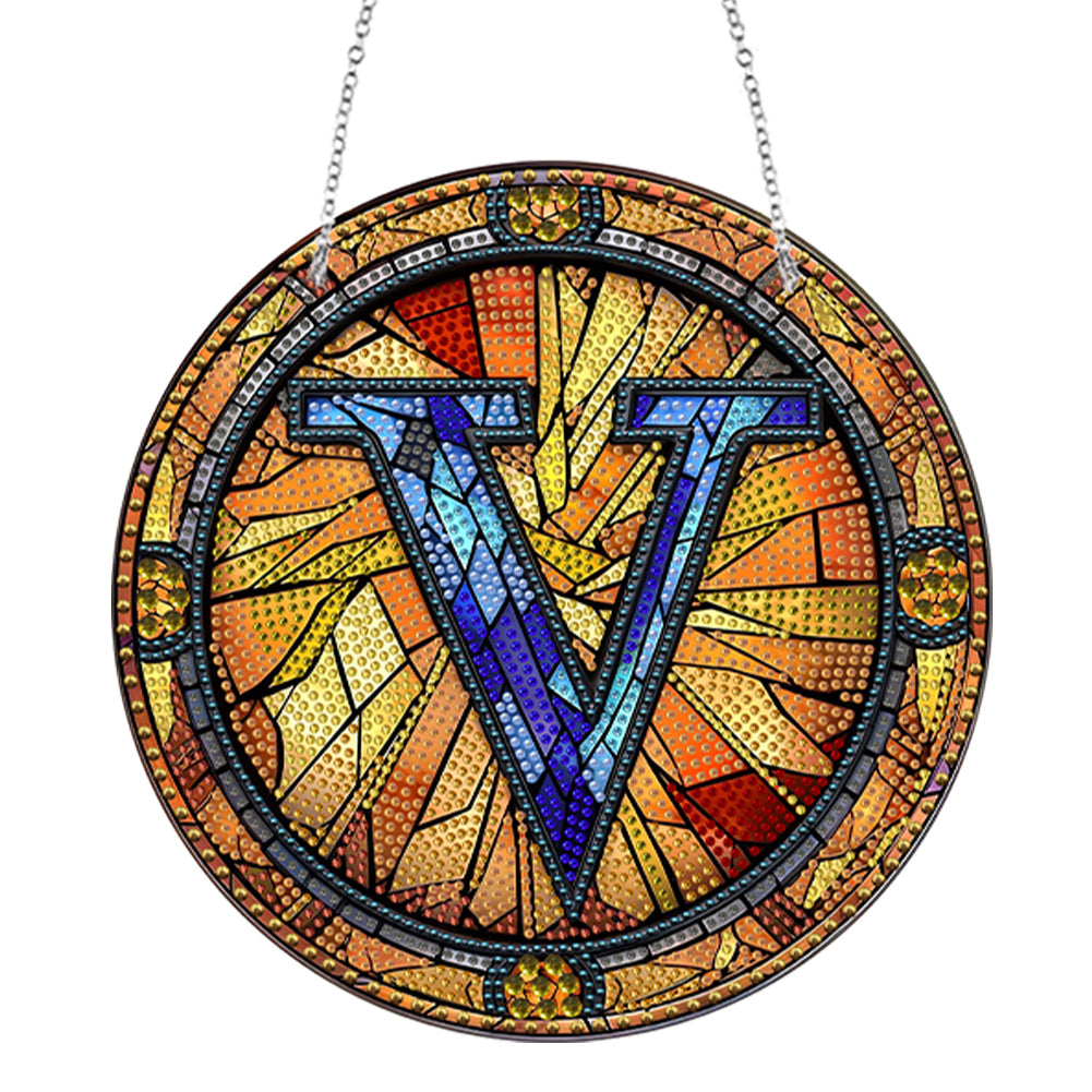 Double Sided Letter V Suncatcher Diamond Drawing Hanging Ornament for Home Decor