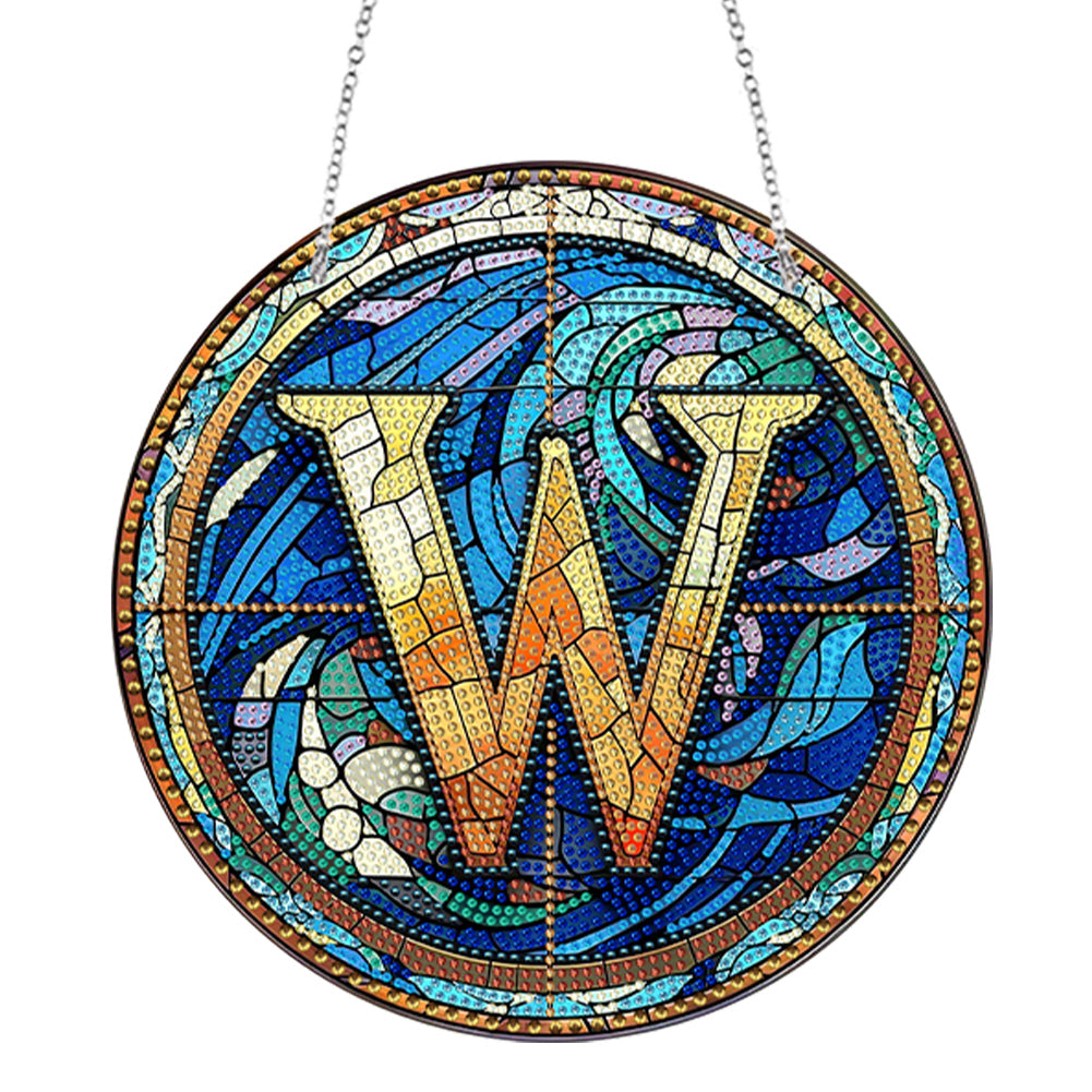 Double Sided Letter W Suncatcher Diamond Drawing Hanging Ornament for Home Decor