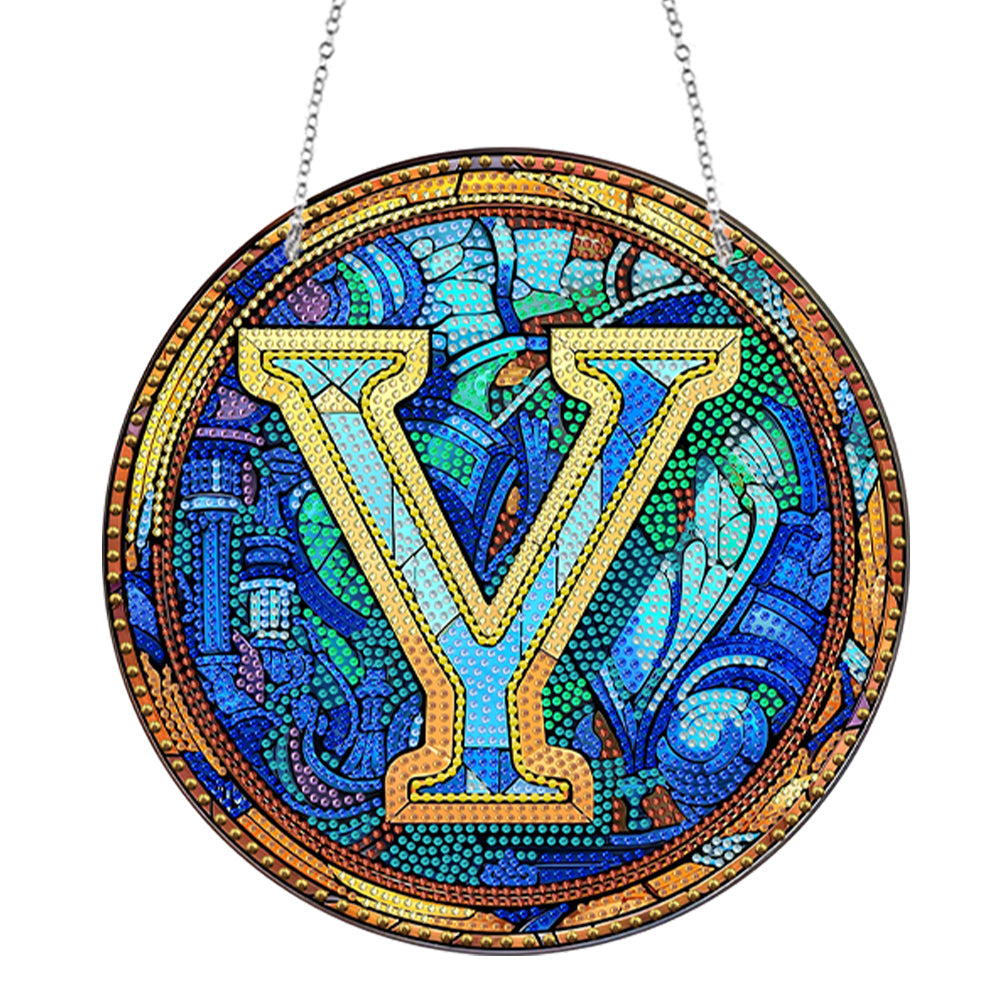 Double Sided Letter Y Suncatcher Diamond Drawing Hanging Ornament for Home Decor