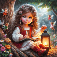 Load image into Gallery viewer, Diamond Painting - Full Round - Little girl reading with a lamp (40*40CM)
