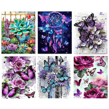 Load image into Gallery viewer, 6pcs Round Diamond Painting Set - Flower butterfly (30*40CM)
