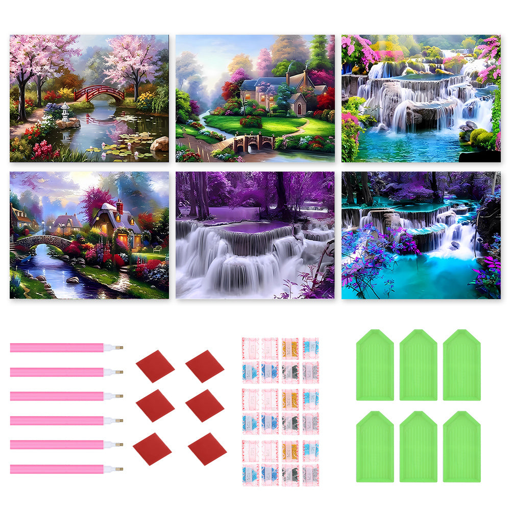 6pcs Round Diamond Painting Set - Beautiful scenery (40*30CM)