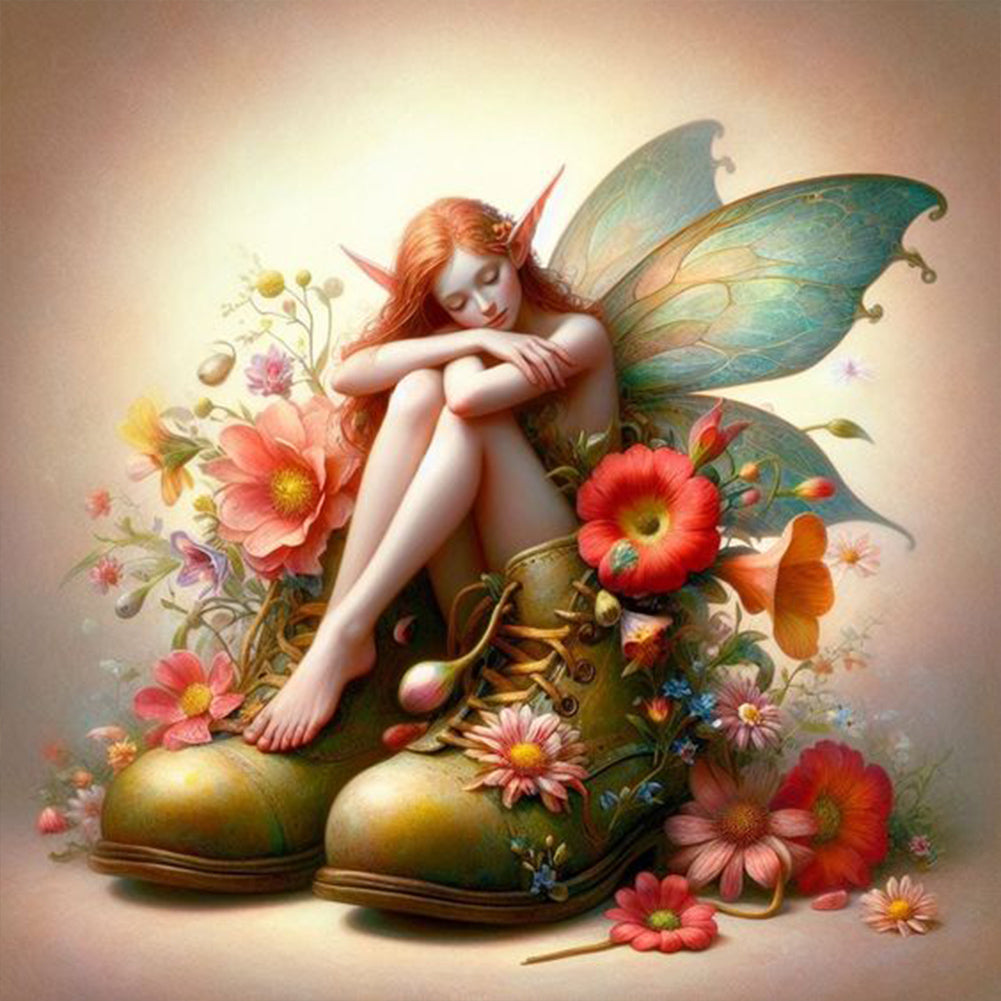 Diamond Painting - Full Round - Elf girl sitting on shoes (30*30CM)