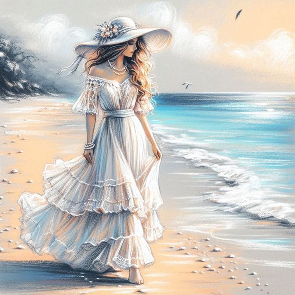 Diamond Painting - Full Round - Elegant woman at the seaside (30*30CM)