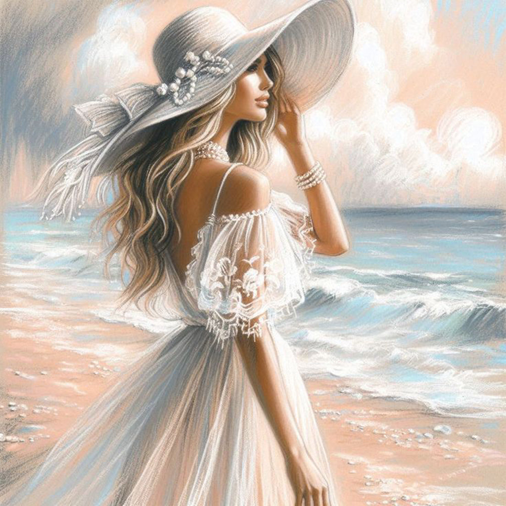 Diamond Painting - Full Round - Elegant woman at the seaside (30*30CM)