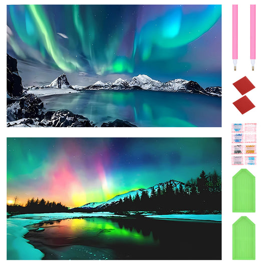 2pcs Round Diamond Painting Set - Aurora beauty (70*40CM)