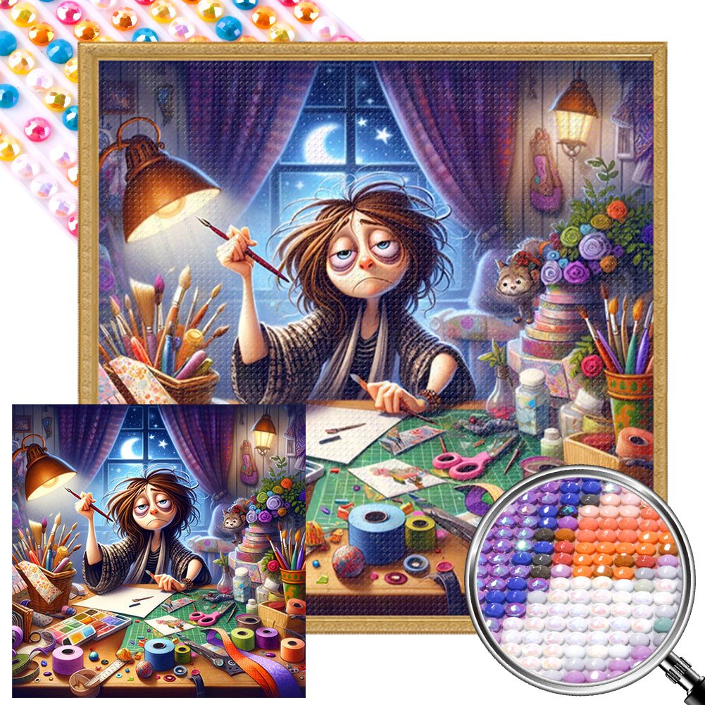 AB Diamond Painting - Full Round - All-Night Creation Girl (40*40CM)