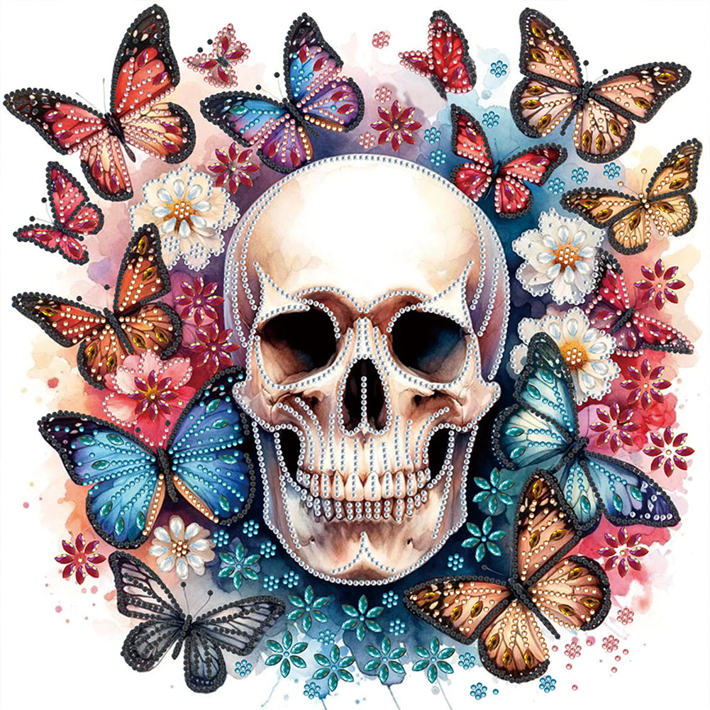 Diamond Painting - Partial Special Shaped - Butterfly flower and skull (40*40CM)
