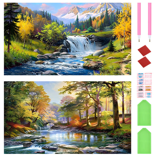 2pcs Round Diamond Painting Set - Landscape (70*40CM)