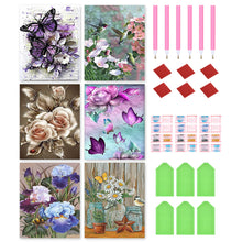 Load image into Gallery viewer, 6pcs Round Diamond Painting Set - Flower butterfly (30*40CM)
