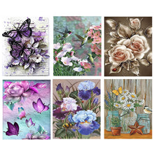 Load image into Gallery viewer, 6pcs Round Diamond Painting Set - Flower butterfly (30*40CM)
