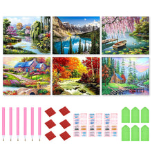 Load image into Gallery viewer, 6pcs Round Diamond Painting Set - Beautiful scenery (40*30CM)
