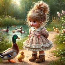 Load image into Gallery viewer, Diamond Painting - Full Round - Girl and duck (40*40CM)
