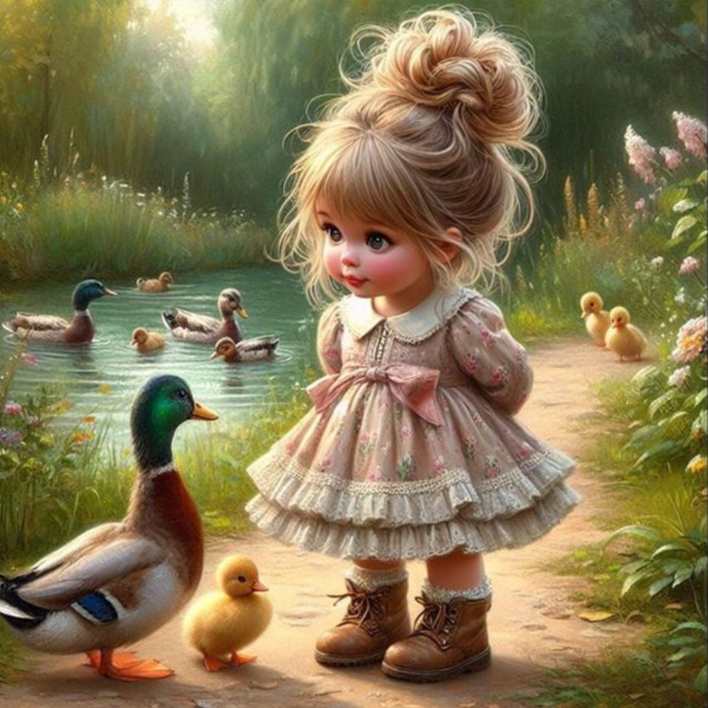 Diamond Painting - Full Round - Girl and duck (40*40CM)