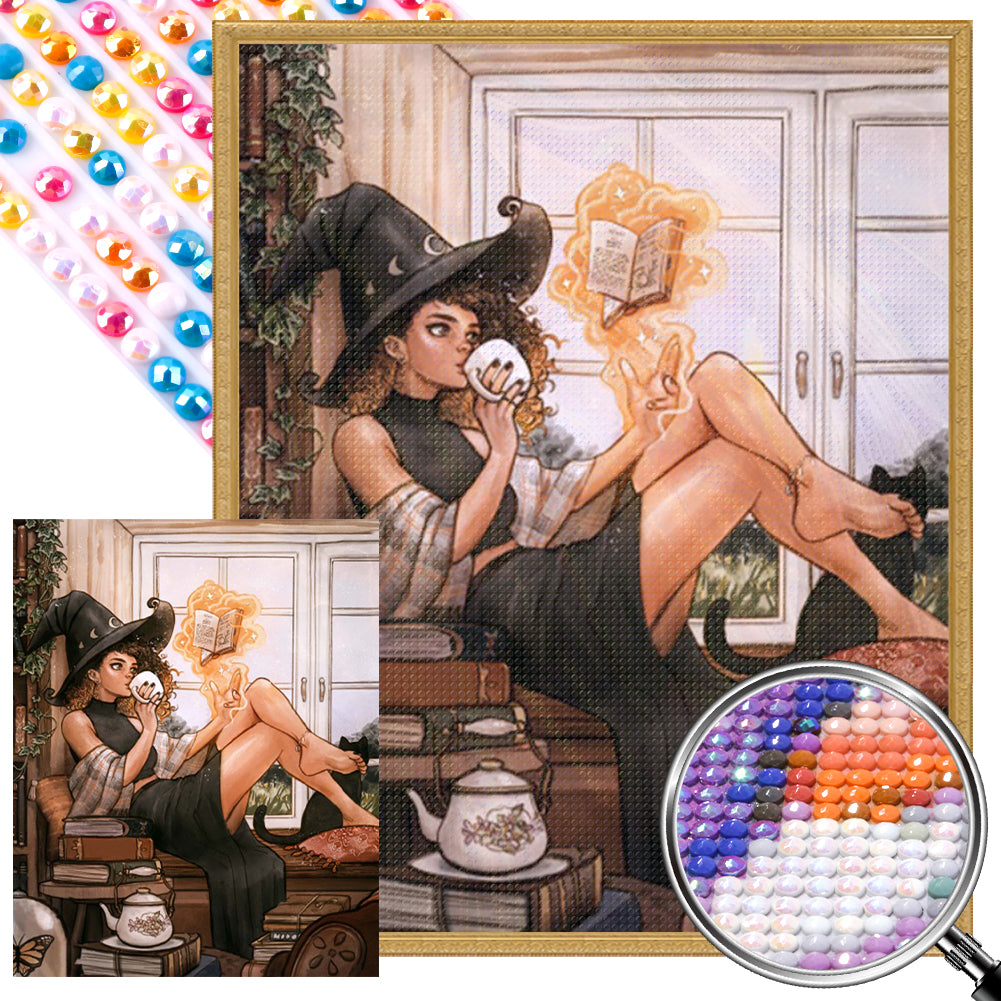 AB Diamond Painting - Full Round - Witch reading a book (40*50CM)