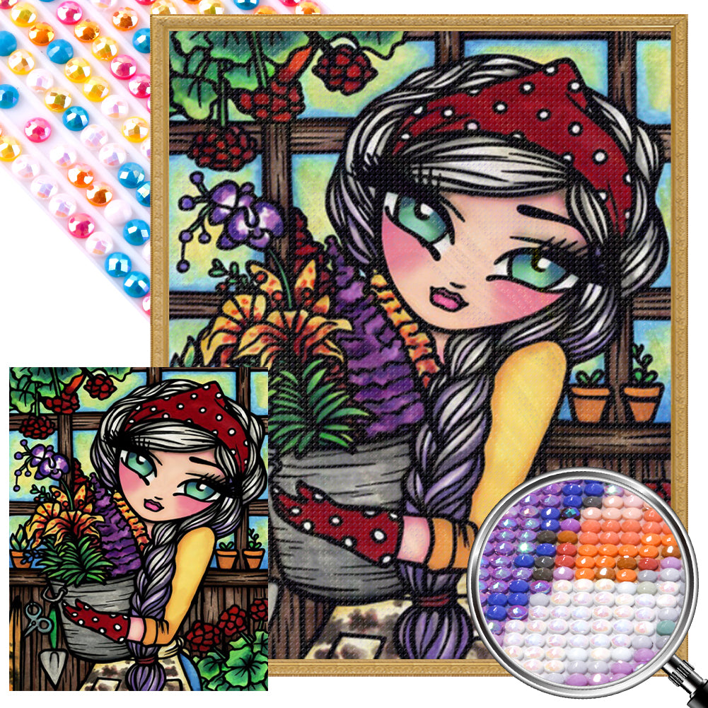 AB Diamond Painting - Full Round - Flower room girl (40*50CM)