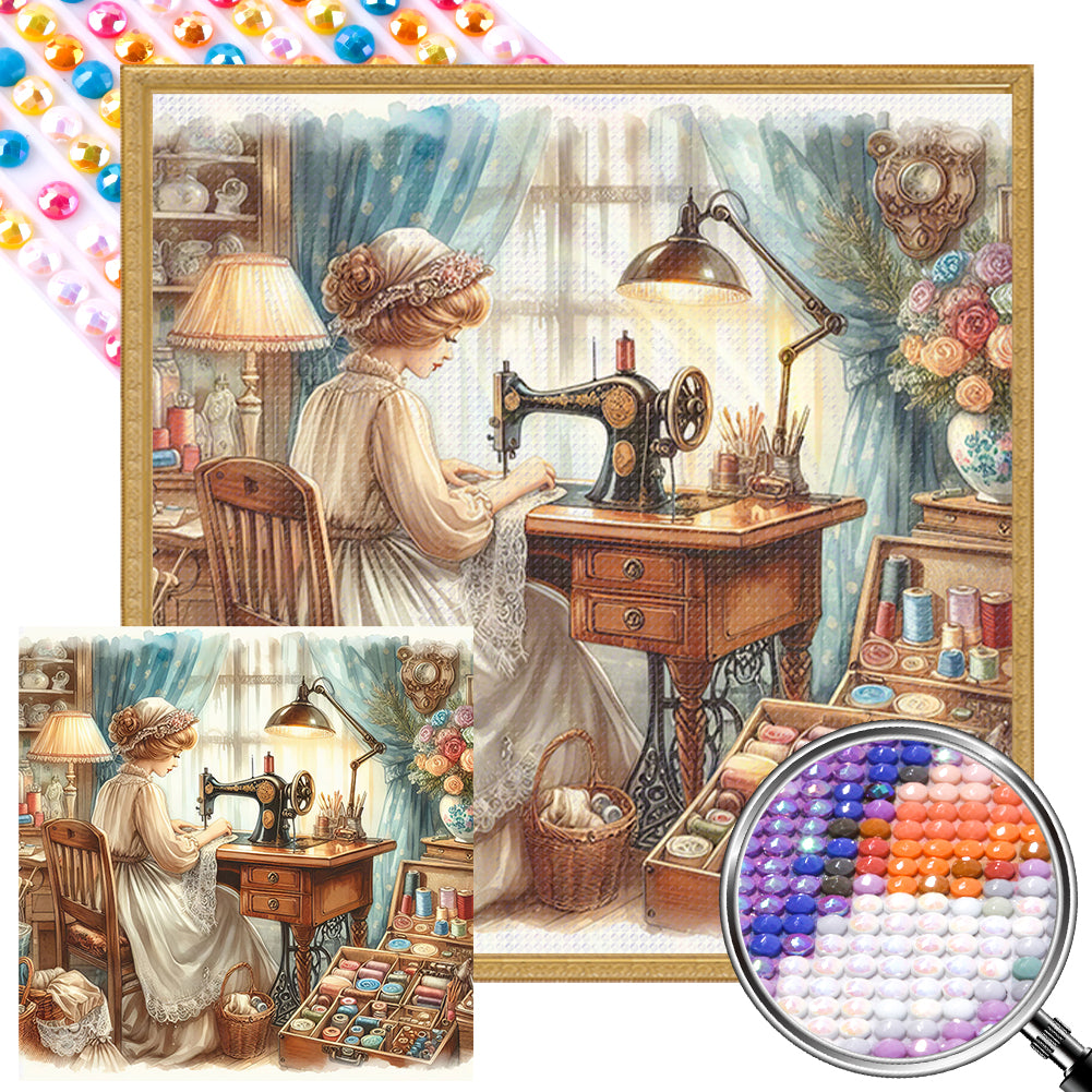 AB Diamond Painting - Full Round - Sewing girl (40*40CM)