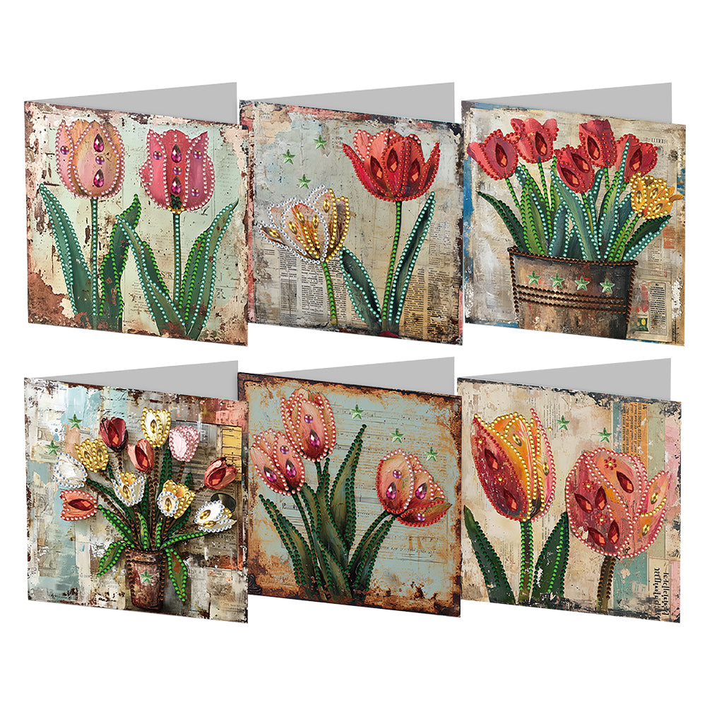 6Pcs Animal Flower DIY Diamond Painting Greeting Card 5D Drill Painting Card Kit