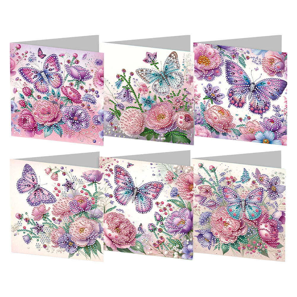 6Pcs Animal Flower DIY Diamond Painting Greeting Card 5D Drill Painting Card Kit