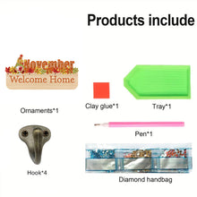 Load image into Gallery viewer, Wooden Calendar Rhinestone Painting Keychain Hanger Diamond Art Craft Wall Hooks
