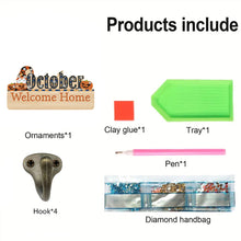 Load image into Gallery viewer, Wooden Calendar Rhinestone Painting Keychain Hanger Diamond Art Craft Wall Hooks
