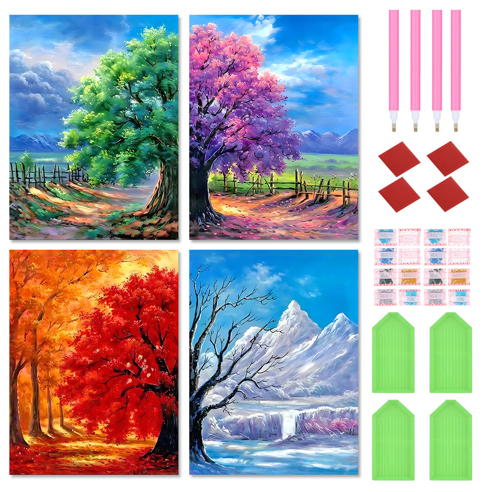 4pcs Round Diamond Painting Set - Four Seasons Tree (30*40CM)