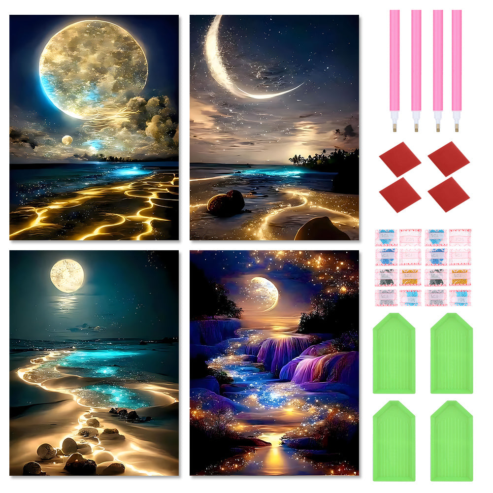 4pcs Round Diamond Painting Set - Moonlight (30*40CM)