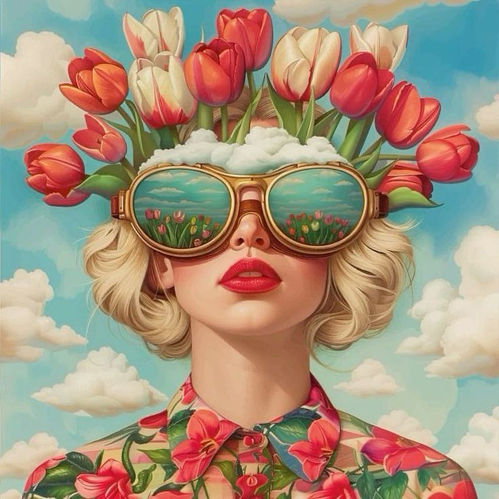 Diamond Painting - Full Round - Tulip Girl with Sunglasses (40*40CM)