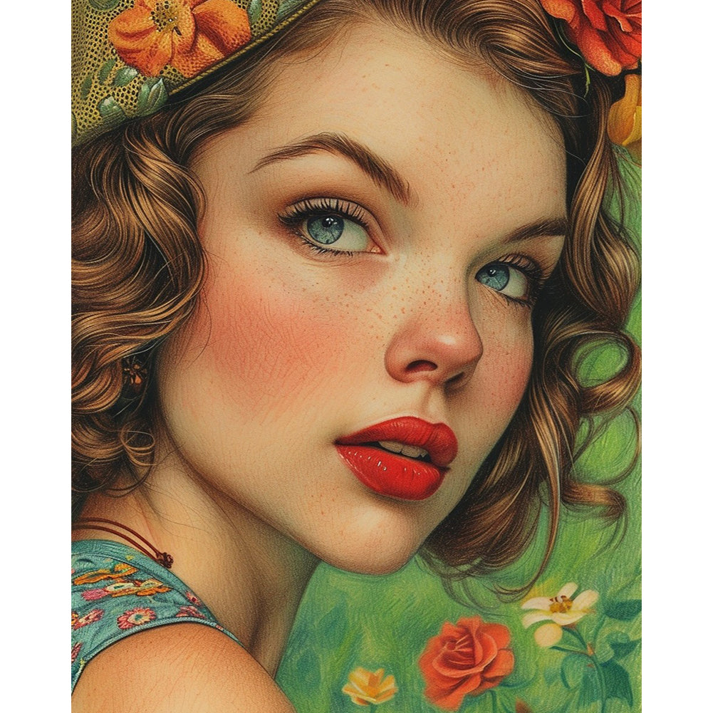 Diamond Painting - Full Round - Vintage Spring Poster Girl (40*50CM)