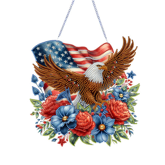 4th of July USA Flag Eagle Acrylic Diamond Art Hanging Pendant for Window Decor