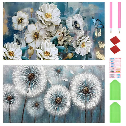 2pcs Round Diamond Painting Set - Oil painting flowers and plants (70*40CM)