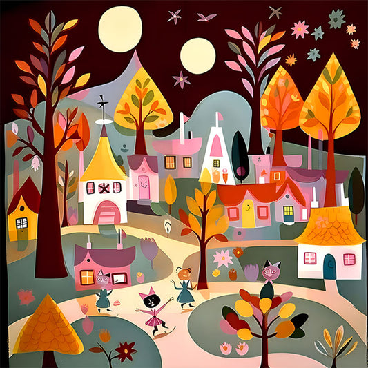 Diamond Painting - Full Round - Colorful house (30*30CM)