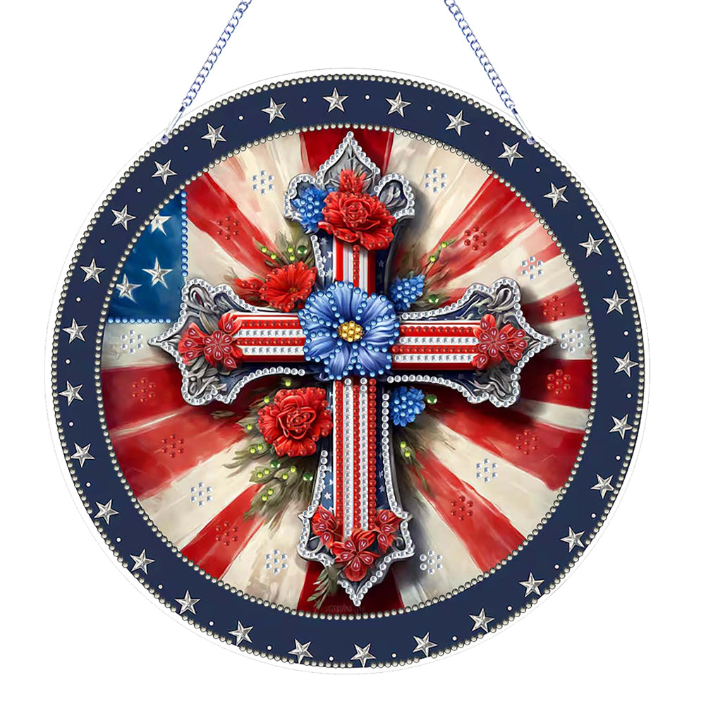 US Flag Diamond Painting Art Pendant Suncatcher Diamond Drawing Hanging Ornament