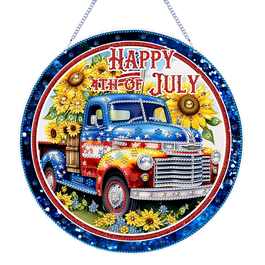 US Flag Diamond Painting Art Pendant Suncatcher Diamond Drawing Hanging Ornament
