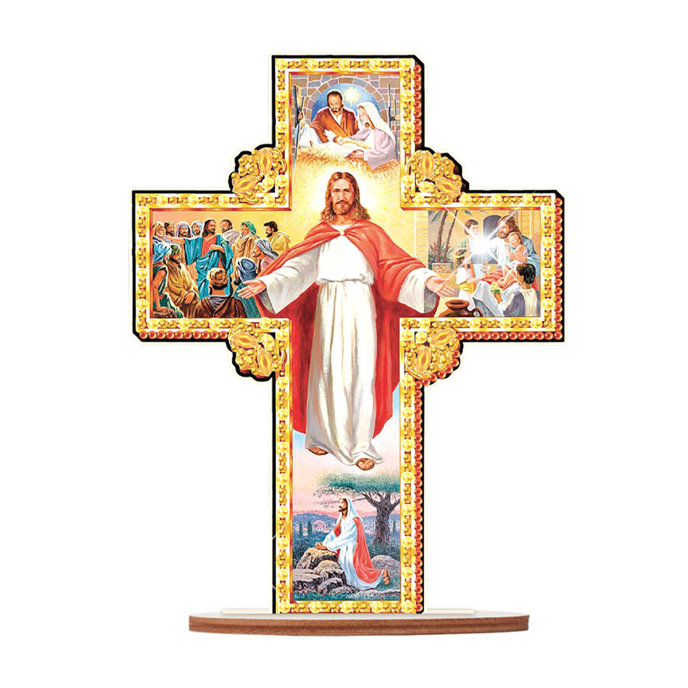 Wooden Special Shaped Jesus Religion 5D DIY Diamond Tabletop Decor for Beginner