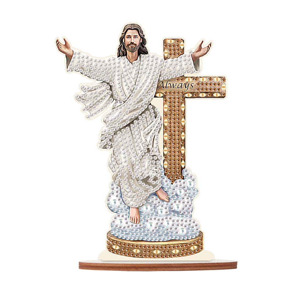 Wooden Special Shaped Jesus Religion 5D DIY Diamond Tabletop Decor for Beginner