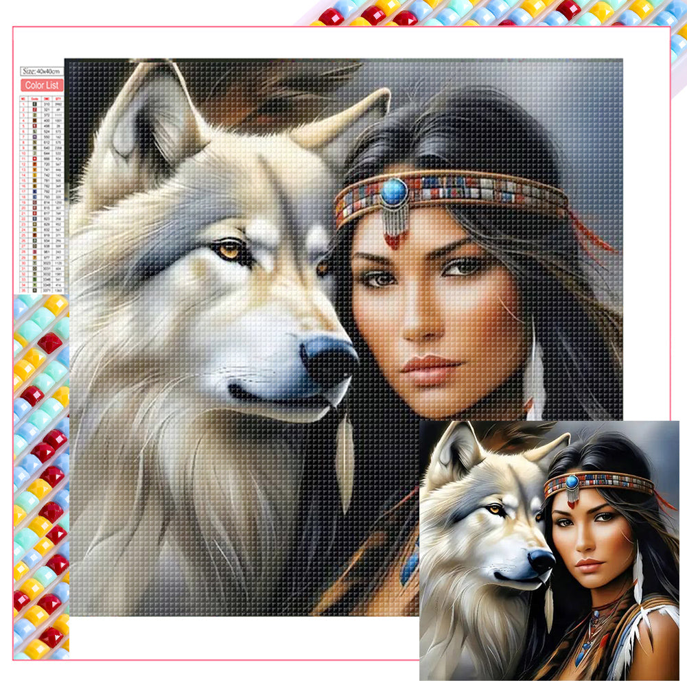 Diamond Painting - Full Square - Indian and wolf (40*40CM)