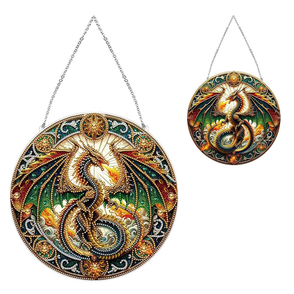 Stained Glass Animal Diamond Drawing Hanging Ornament Dragon Window Suncatcher