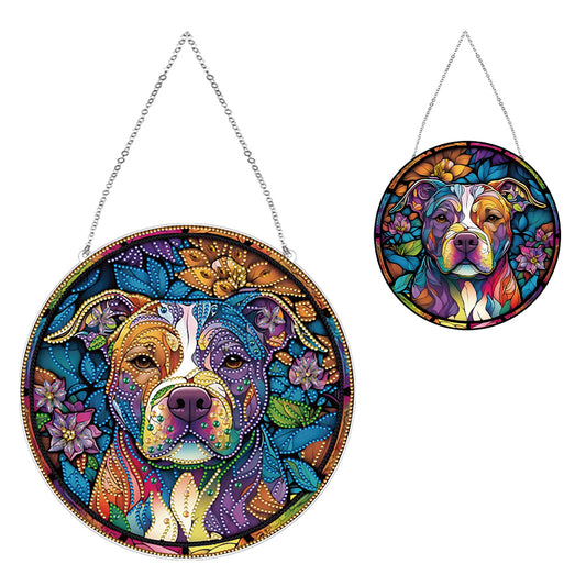 Stained Glass Animal Diamond Drawing Hanging Ornament PuppyWindow Suncatcher