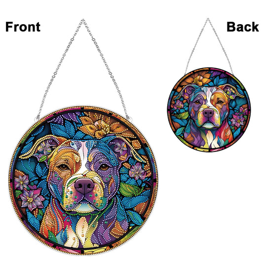 Stained Glass Animal Diamond Drawing Hanging Ornament PuppyWindow Suncatcher